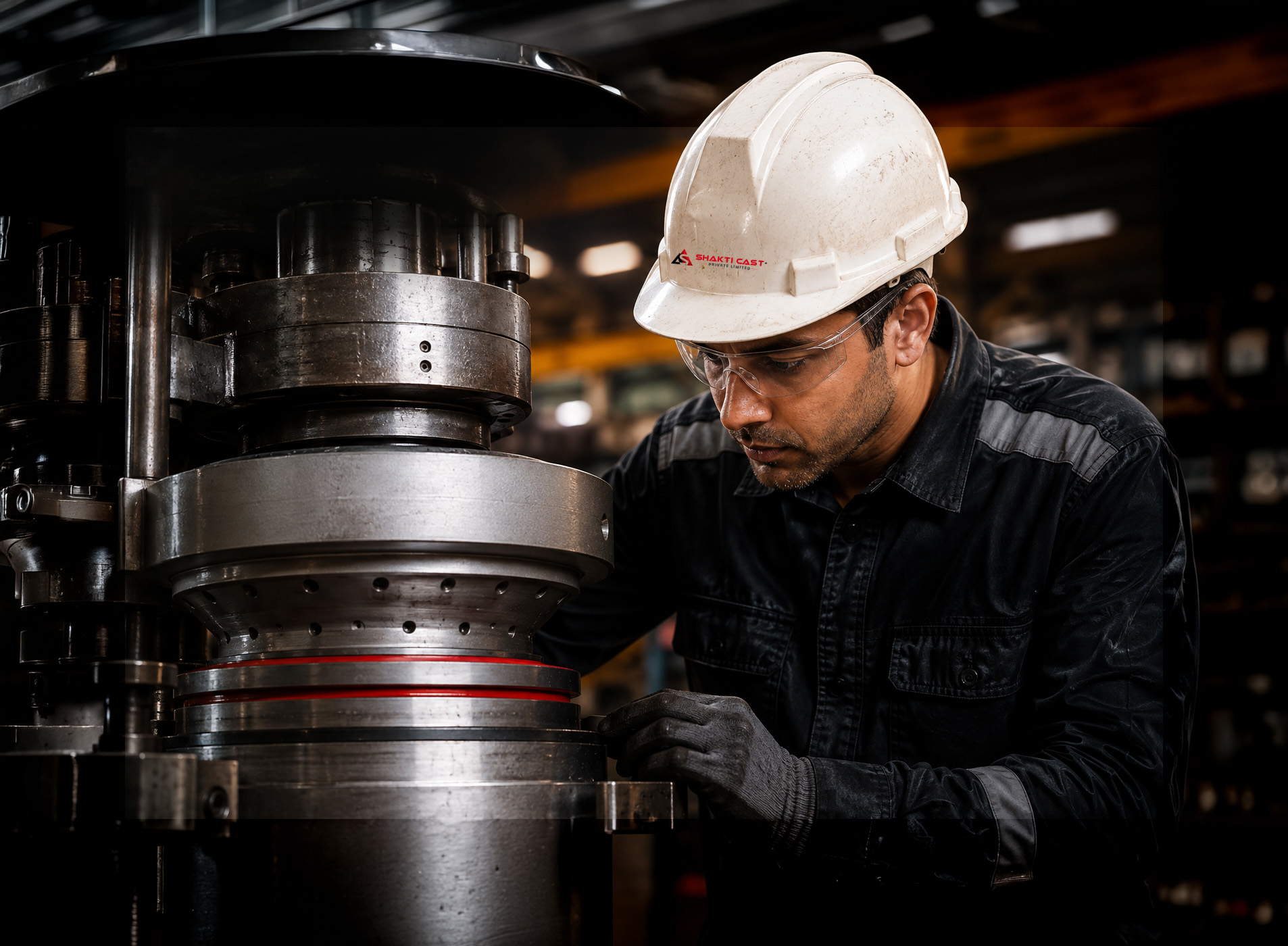 Engineer inspecting precision-machined casting at Shakti Cast